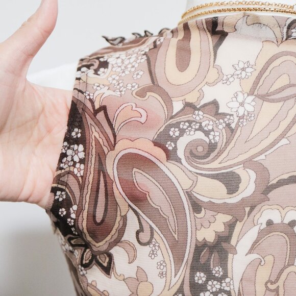 Y2K Sheer Brown Paisley Ruffle Collar Tank Top ☕️ JAPANESE BRAND - Picture 6 of 8